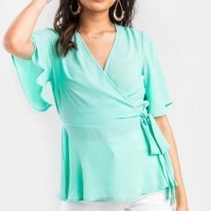 NWT Francesca's Collections Dee Elly Mint Green Gal Wrap Top Blouse Size XS